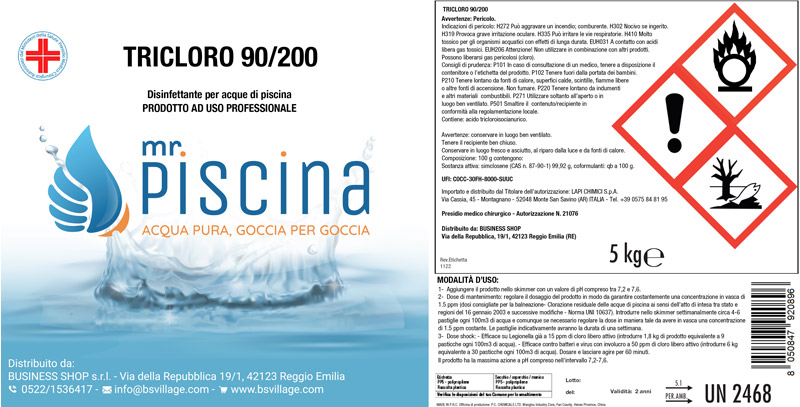 TRICLORO 90% in PASTIGLIE 200 gr per piscina