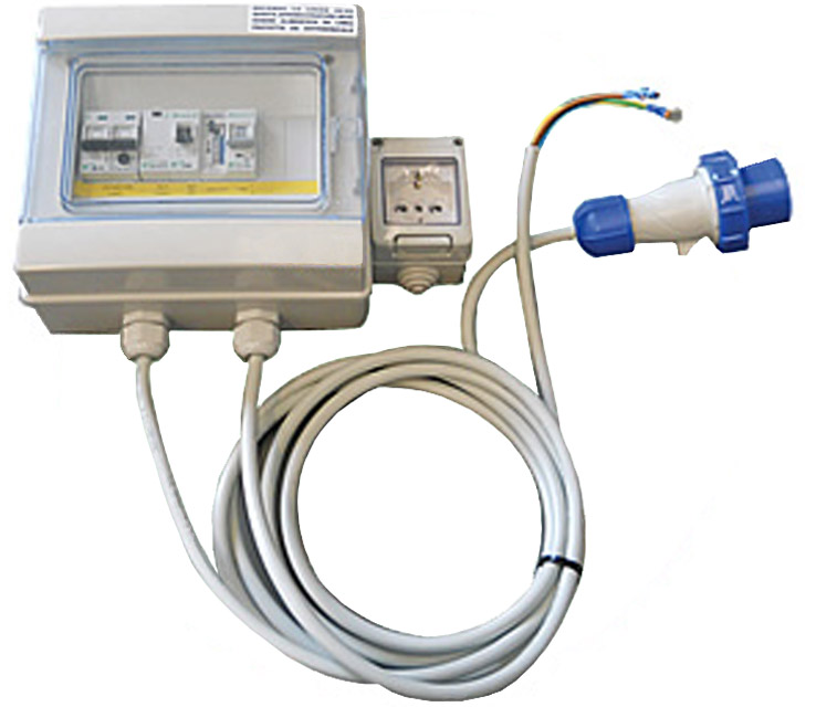 Quadro Elettrico con cavi e presa shuko per trasformatore fari, per 2 pompe da 0,5 a 3 hp Monofase