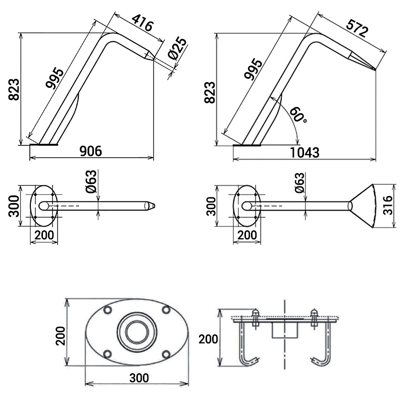 Cannone piscina ITHAKA Inox 316 con bocchetta Piatta o tonda